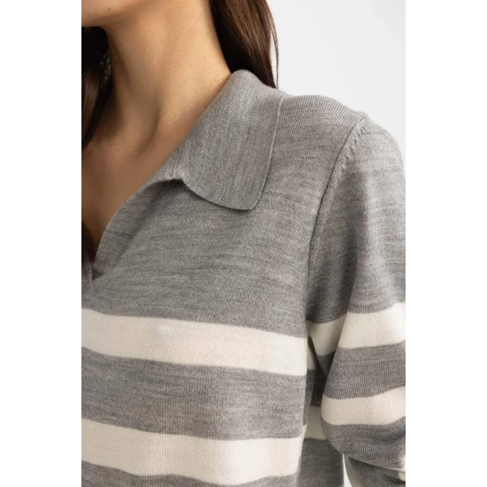 A1249 Regular Fit Polo Yaka Çizgili Kazak