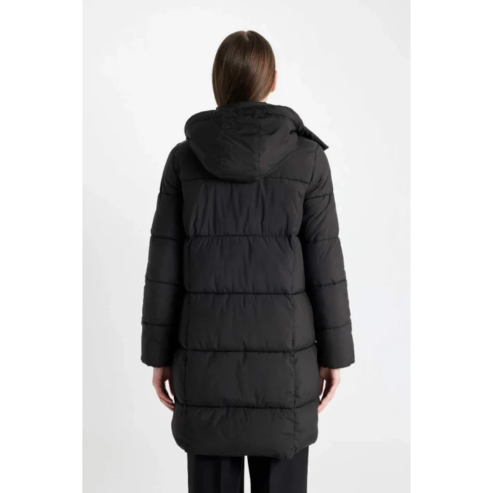 A1315 Su İtici Regular Kalıp Çıkarılabilir Kapüşonlu Puffer Şişme Uzun Mont Parka