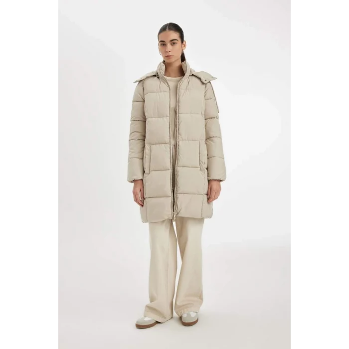 A1315 Su İtici Regular Kalıp Çıkarılabilir Kapüşonlu Puffer Şişme Uzun Mont Parka