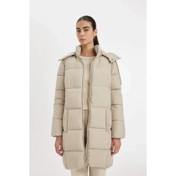 A1315 Su İtici Regular Kalıp Çıkarılabilir Kapüşonlu Puffer Şişme Uzun Mont Parka