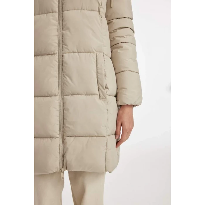 A1315 Su İtici Regular Kalıp Çıkarılabilir Kapüşonlu Puffer Şişme Uzun Mont Parka