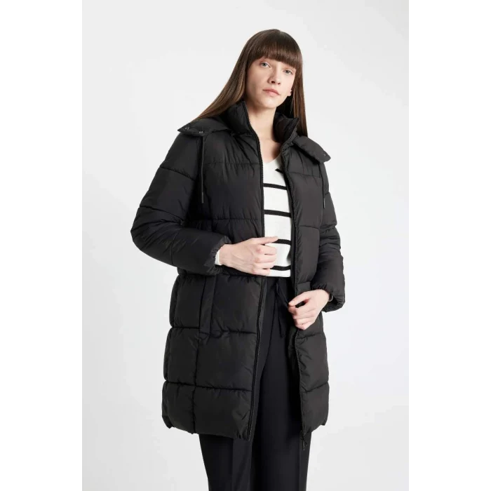 A1315 Su İtici Regular Kalıp Çıkarılabilir Kapüşonlu Puffer Şişme Uzun Mont Parka