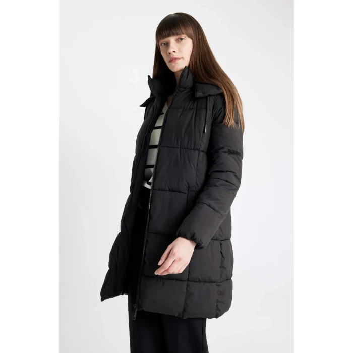 A1315 Su İtici Regular Kalıp Çıkarılabilir Kapüşonlu Puffer Şişme Uzun Mont Parka