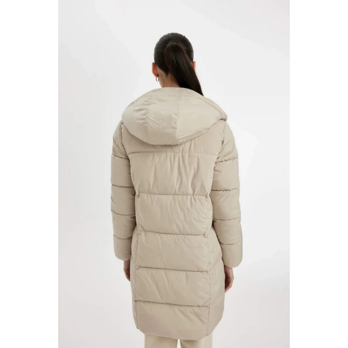 A1315 Su İtici Regular Kalıp Çıkarılabilir Kapüşonlu Puffer Şişme Uzun Mont Parka