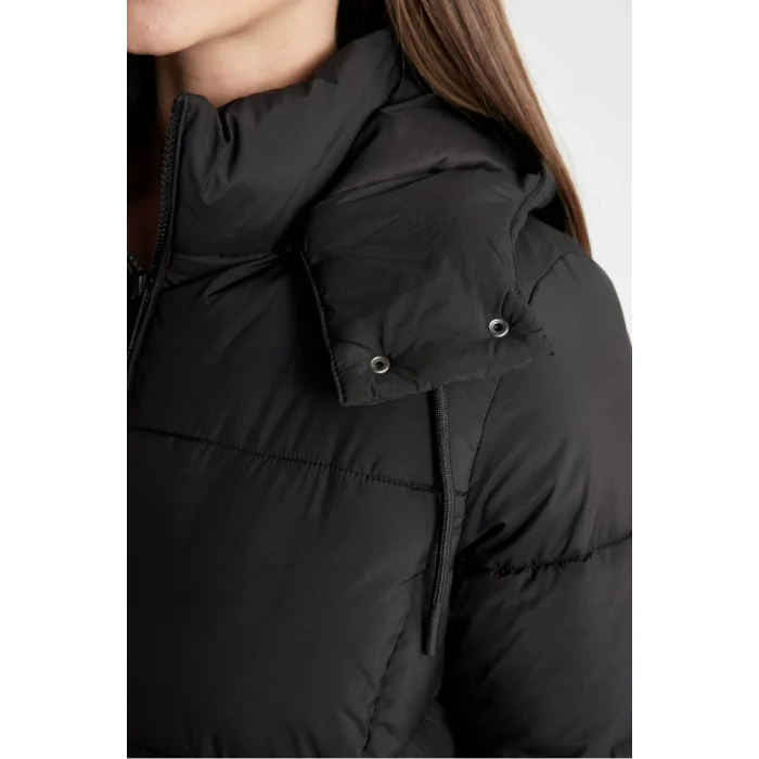 A1315 Su İtici Regular Kalıp Çıkarılabilir Kapüşonlu Puffer Şişme Uzun Mont Parka