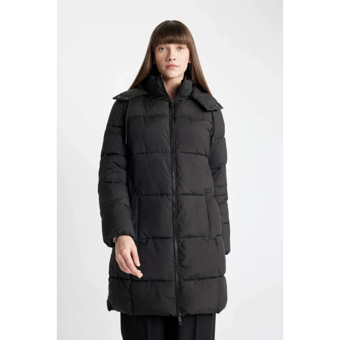 A1315 Su İtici Regular Kalıp Çıkarılabilir Kapüşonlu Puffer Şişme Uzun Mont Parka