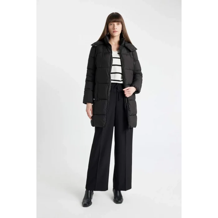 A1315 Su İtici Regular Kalıp Çıkarılabilir Kapüşonlu Puffer Şişme Uzun Mont Parka