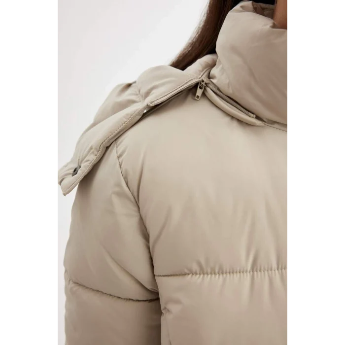 A1315 Su İtici Regular Kalıp Çıkarılabilir Kapüşonlu Puffer Şişme Uzun Mont Parka