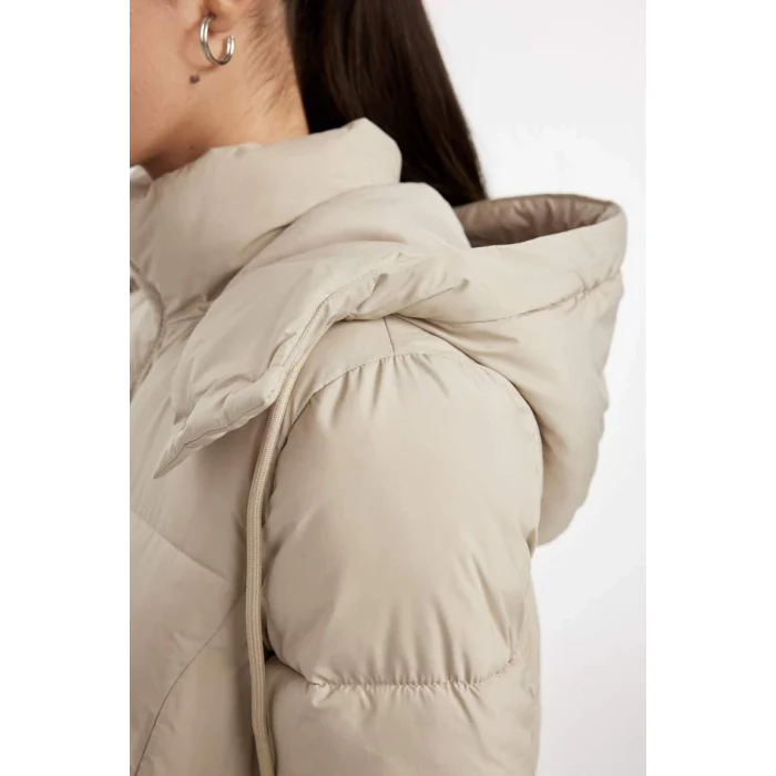 A1315 Su İtici Regular Kalıp Çıkarılabilir Kapüşonlu Puffer Şişme Uzun Mont Parka