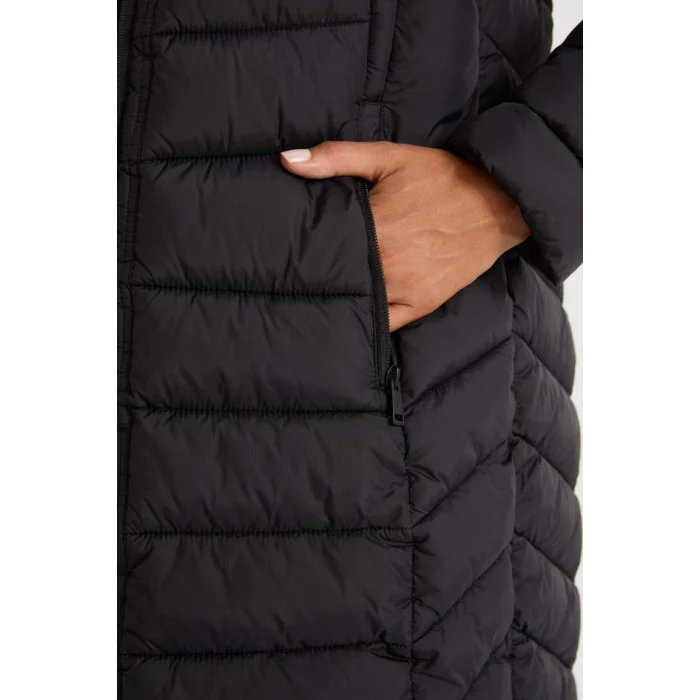 A1556 DeFactoFit Su İtici Uzun Şişme Kapüşonlu Slim Fit Dar Kesim Kapitoneli Fermuarlı Cepli Mont Parka