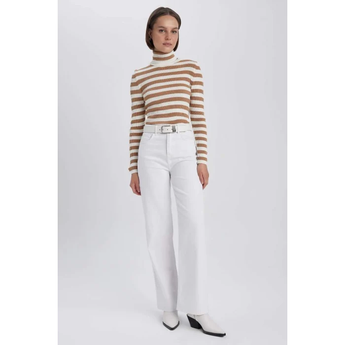 A2059 Slim Fit Çizgili Balıkçı Yaka Triko Kazak