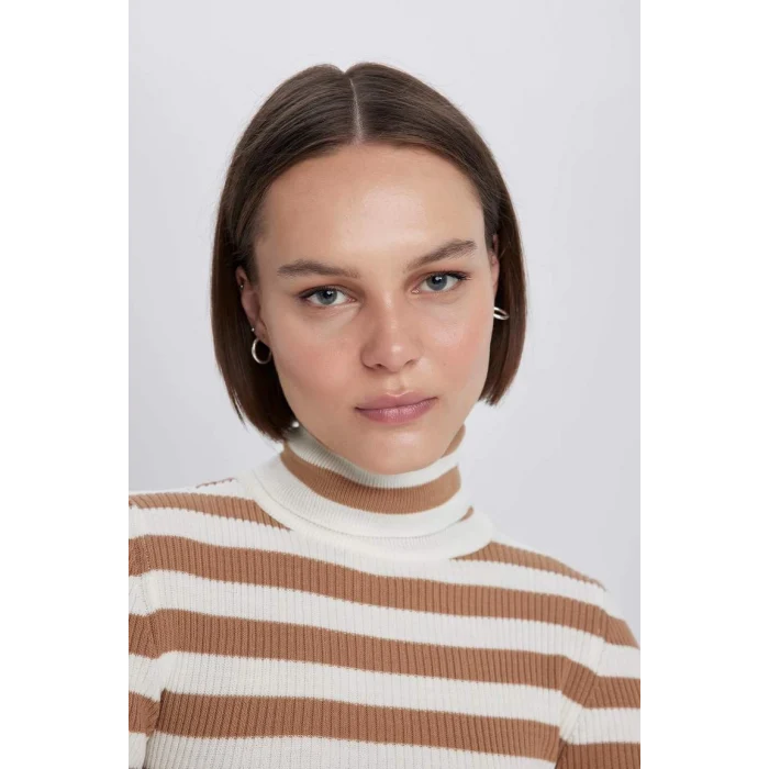 A2059 Slim Fit Çizgili Balıkçı Yaka Triko Kazak