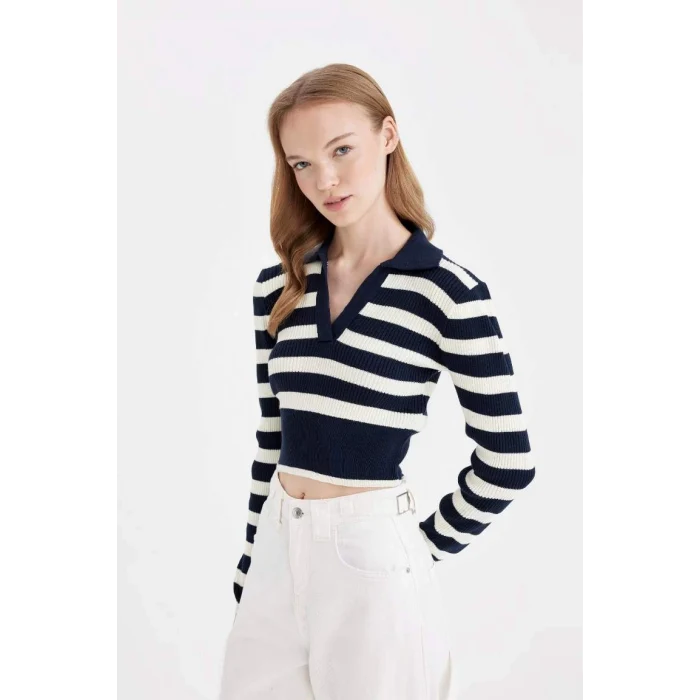 A2060 Coool Slim Fit Çizgili Polo Yaka Kazak