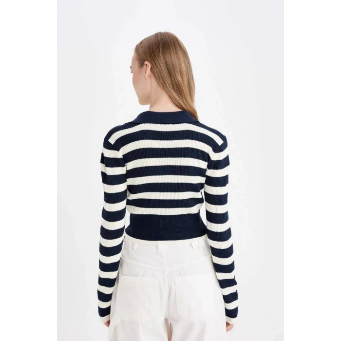 A2060 Coool Slim Fit Çizgili Polo Yaka Kazak