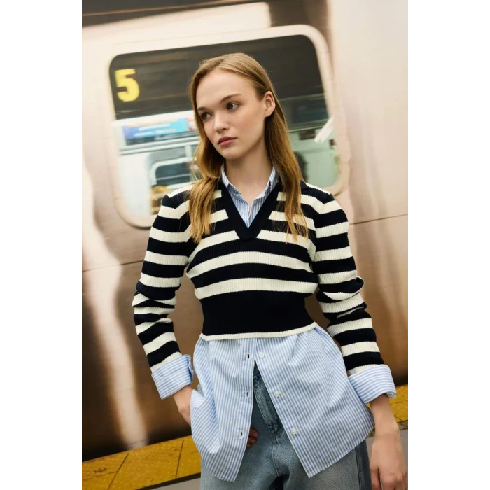 A2060 Coool Slim Fit Çizgili Polo Yaka Kazak