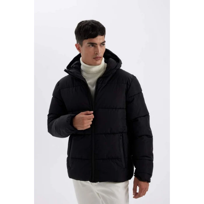 A2274 Regular Fit Şişme Mont Kapüşonlu Fermuarlı Cepli