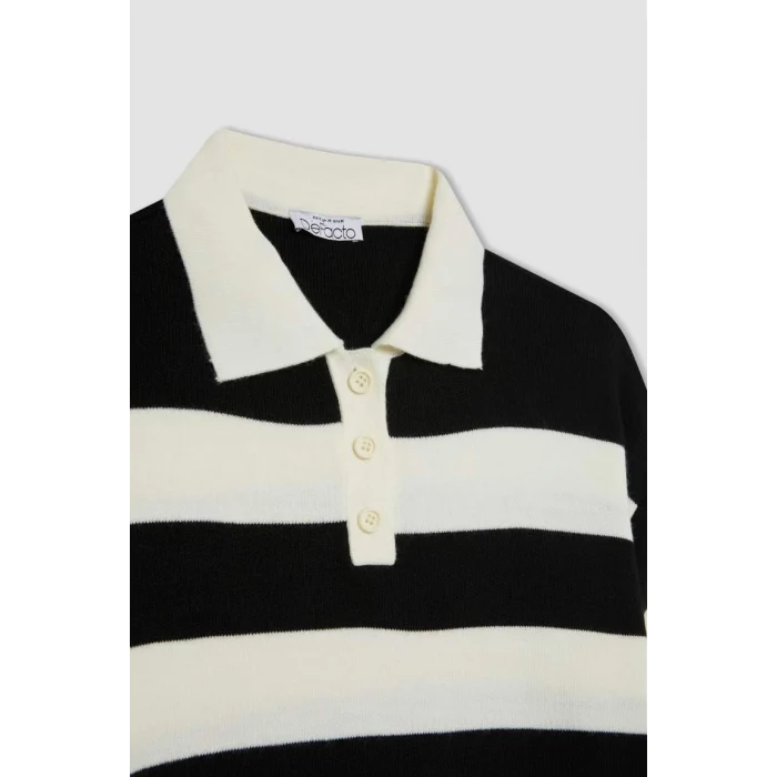 A2357 Regular Fit Çizgili Polo Yaka Kazak