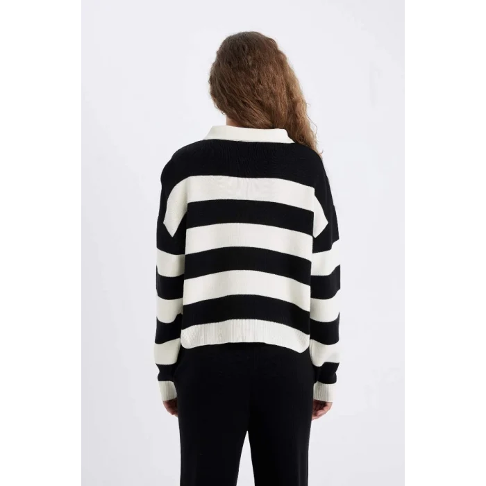 A2357 Regular Fit Çizgili Polo Yaka Kazak