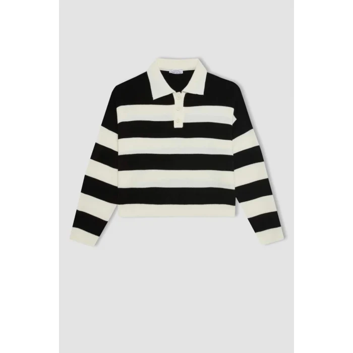 A2357 Regular Fit Çizgili Polo Yaka Kazak