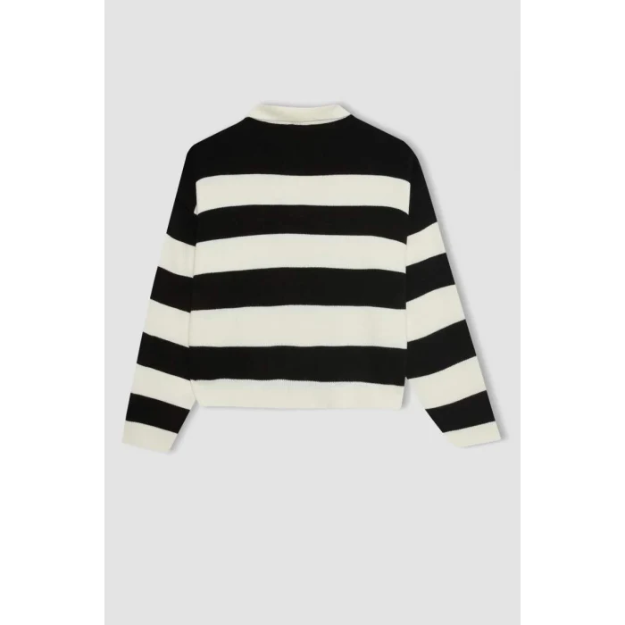 A2357 Regular Fit Çizgili Polo Yaka Kazak