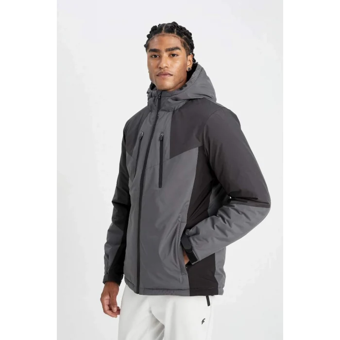 A2756 DeFactoFit Termometreli Outdoor Su İtici Rüzgar ve Su Geçirmez Slim Fit Dar Kesim Kapüşonlu Fermuarlı Mont