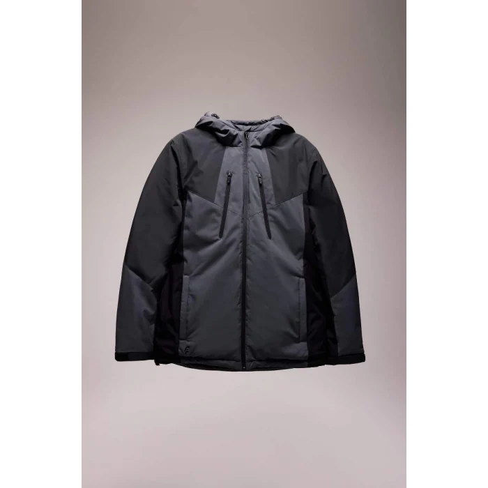 A2756 DeFactoFit Termometreli Outdoor Su İtici Rüzgar ve Su Geçirmez Slim Fit Dar Kesim Kapüşonlu Fermuarlı Mont