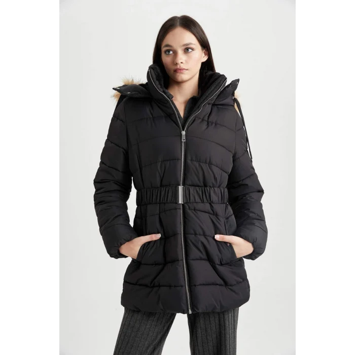 A2969 Su İtici Kapüşonlu Suni Kürklü Mont