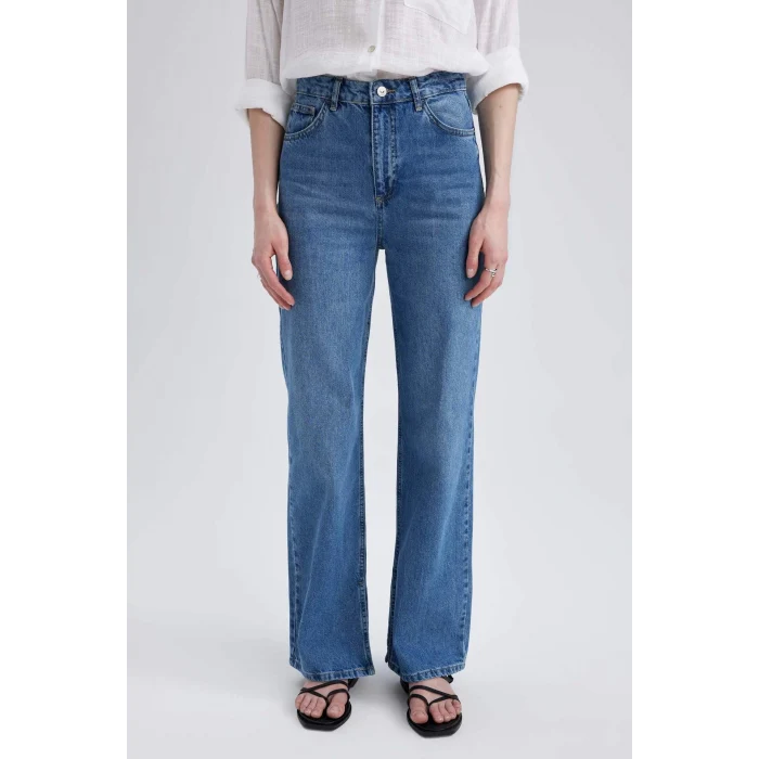 A3469 90s Wide Leg Yırtmaçlı Jean Pantolon