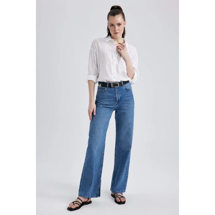 A3469 90s Wide Leg Yırtmaçlı Jean Pantolon