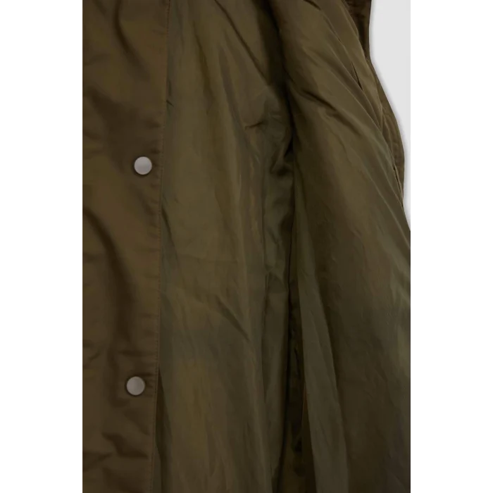 A4074 Su İtici Oversize Geniş Kalıp Çıkarılabilir Suni Kürk Kapüşonlu Fermaur Çıtçıt Kapmalı Cepli Mont Parka