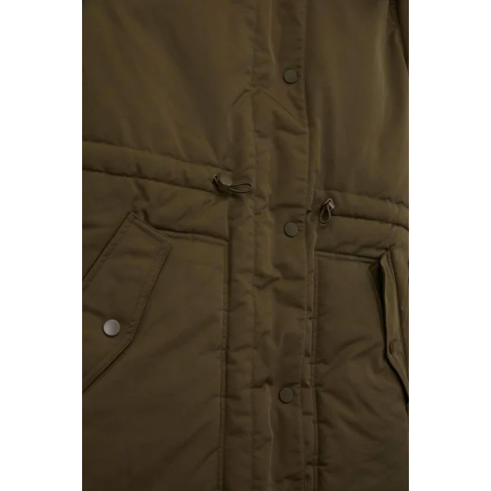 A4074 Su İtici Oversize Geniş Kalıp Çıkarılabilir Suni Kürk Kapüşonlu Fermaur Çıtçıt Kapmalı Cepli Mont Parka