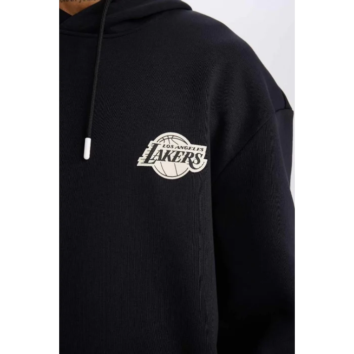 A4114 DeFactoFit NBA Los Angeles Lakers Boxy Fit Kapüşonlu Kalın Sweatshirt