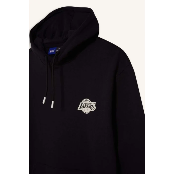 A4114 DeFactoFit NBA Los Angeles Lakers Boxy Fit Kapüşonlu Kalın Sweatshirt