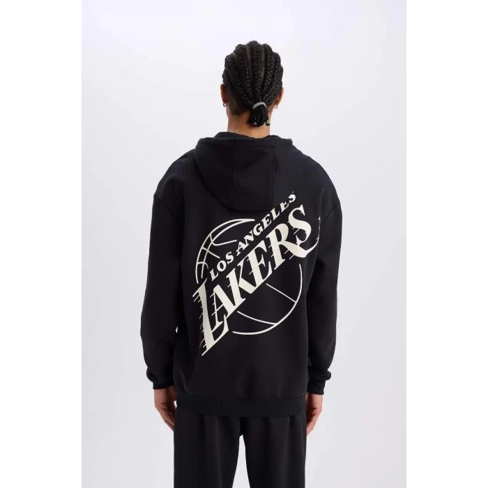 A4114 DeFactoFit NBA Los Angeles Lakers Boxy Fit Kapüşonlu Kalın Sweatshirt