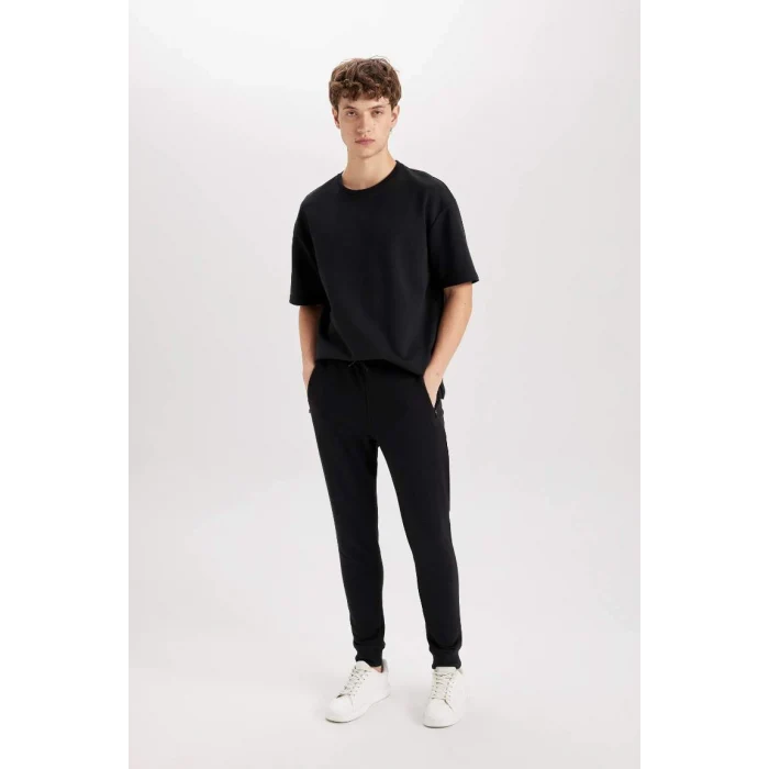 A4387 Jogger Slim Fit Dar Kesim Beli Bağcıklı Lastikli Paça Fermuar Cepli Eşofman Altı