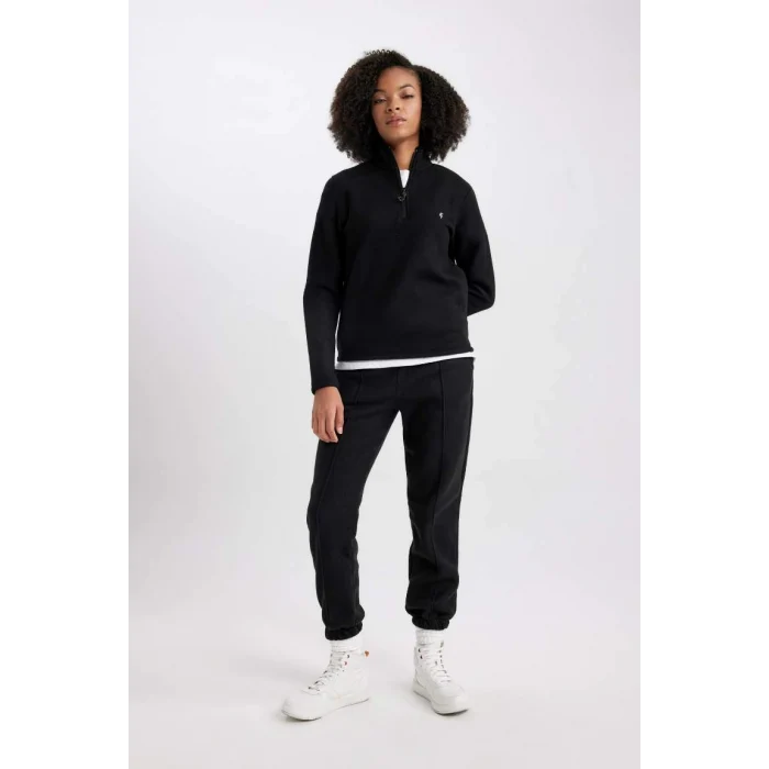 A4501 DeFactoFit Standart Fit Fermuarlı Yaka Baskılı Polar Sweatshirt