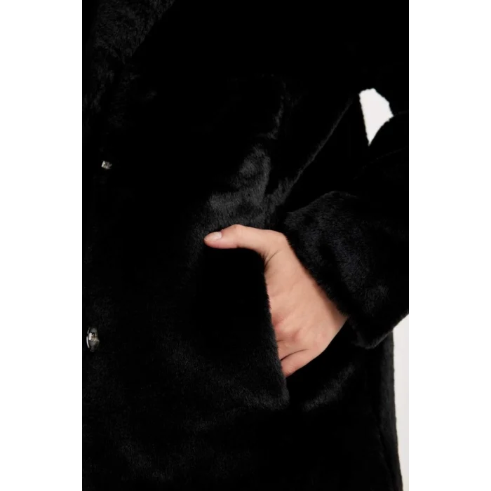 A4650 Uzun Pelüş Kaban Oversize Geniş Kalıp Çıtçıt Kapamalı Cepli