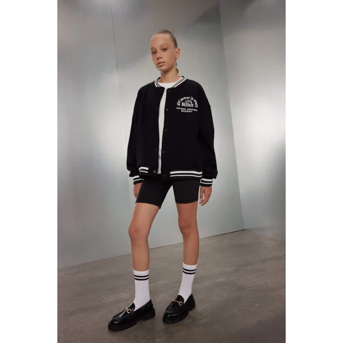 A4816 Kolej Yaka Kalın Kumaş Bomber Hırka