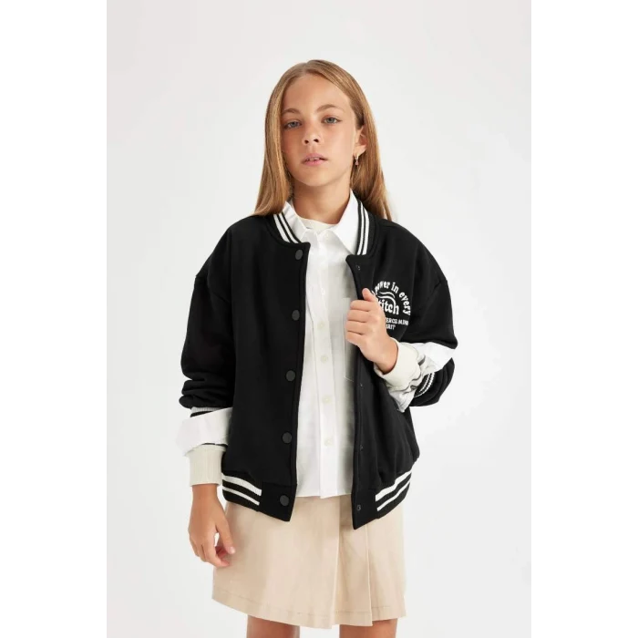 A4816 Kolej Yaka Kalın Kumaş Bomber Hırka