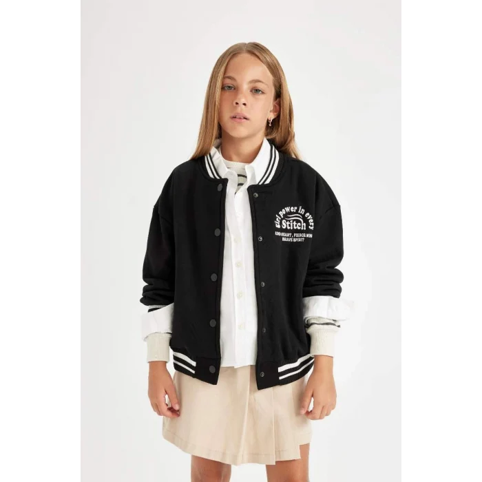 A4816 Kolej Yaka Kalın Kumaş Bomber Hırka