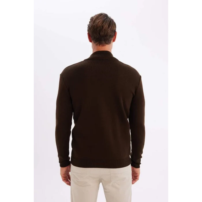 A5184 Standart Fit Normal Kesim Dik Yaka Fermuarlı Basic Düz Triko Kazak