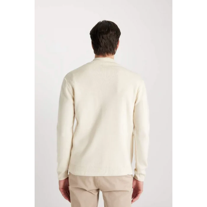 A5184 Standart Fit Normal Kesim Dik Yaka Fermuarlı Basic Düz Triko Kazak