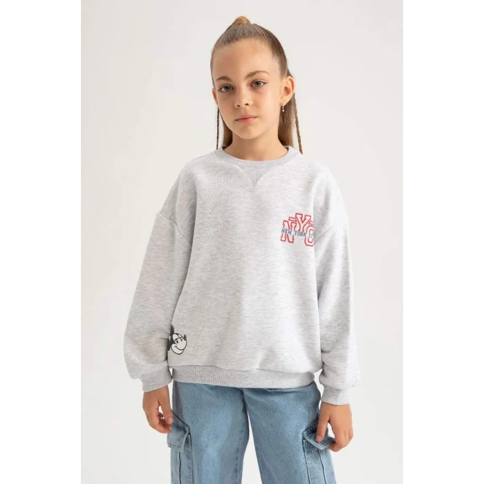 A5603 Disney Mickey & Minnie Oversize Fit Geniş Kalıp Bisiklet Yaka Sweatshirt