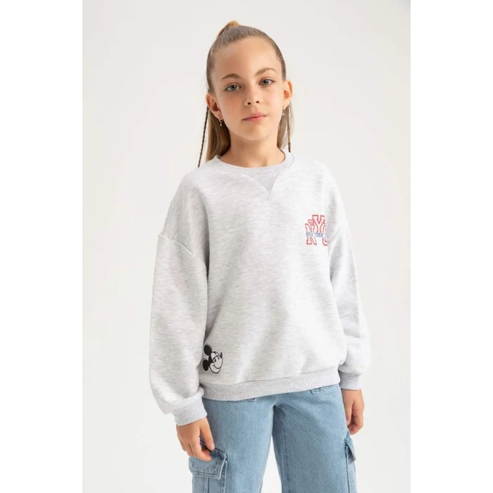 A5603 Disney Mickey & Minnie Oversize Fit Geniş Kalıp Bisiklet Yaka Sweatshirt