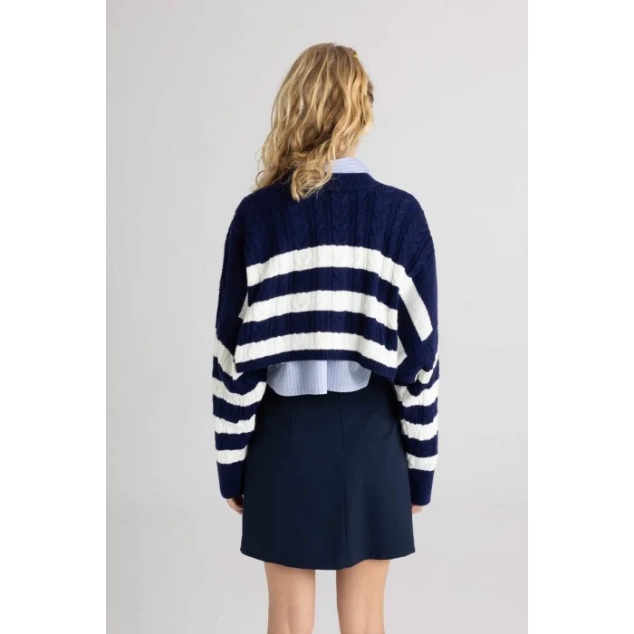 A7046 Coool Regular Fit Çizgili Bisiklet Yaka Triko Kazak