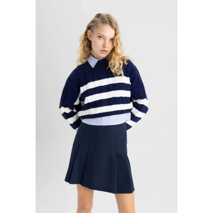 A7046 Coool Regular Fit Çizgili Bisiklet Yaka Triko Kazak