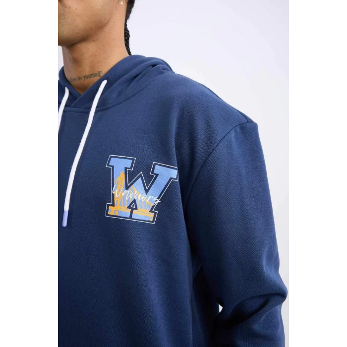 A7216 DeFactoFit NBA Golden State Warriors Standart Fit Kapüşonlu Kalın Kumaş Sweatshirt