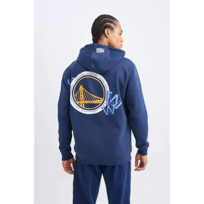 A7216 DeFactoFit NBA Golden State Warriors Standart Fit Kapüşonlu Kalın Kumaş Sweatshirt