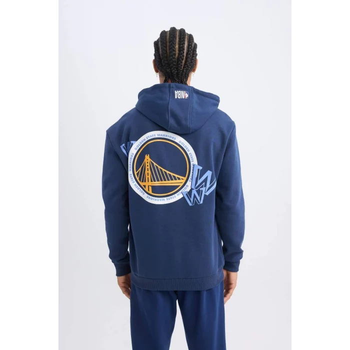 A7216 DeFactoFit NBA Golden State Warriors Standart Fit Kapüşonlu Kalın Kumaş Sweatshirt