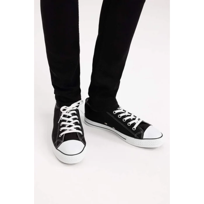 A7524 Erkek Düz Taban Bağcıklı Keten Sneaker